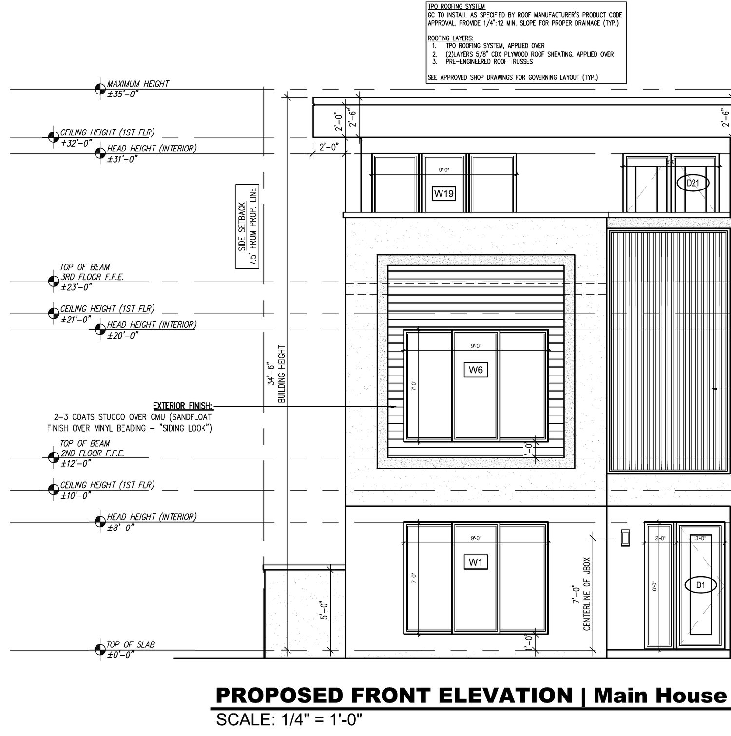 Front elevation, main house