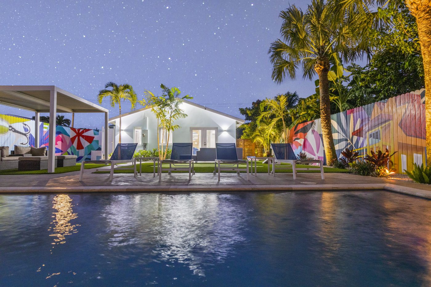 Delray STR resort pool and signature mural