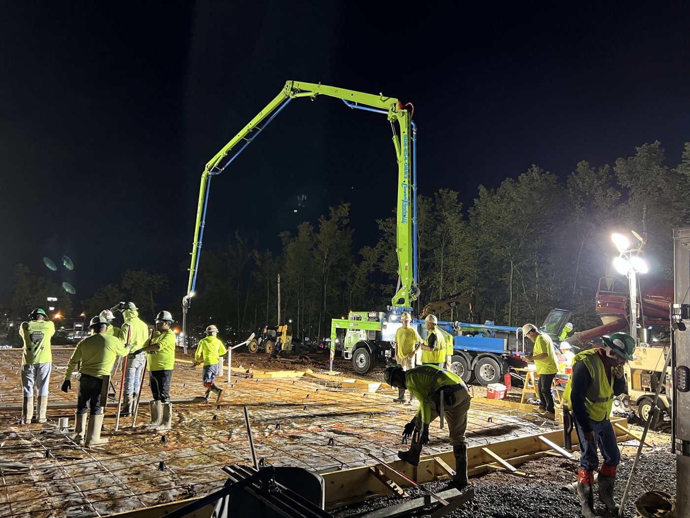 Night concrete slab pour